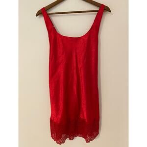 Victorias Secret Gold Label Vintage Slip Lingerie Silky Dress Red Lace Racerback